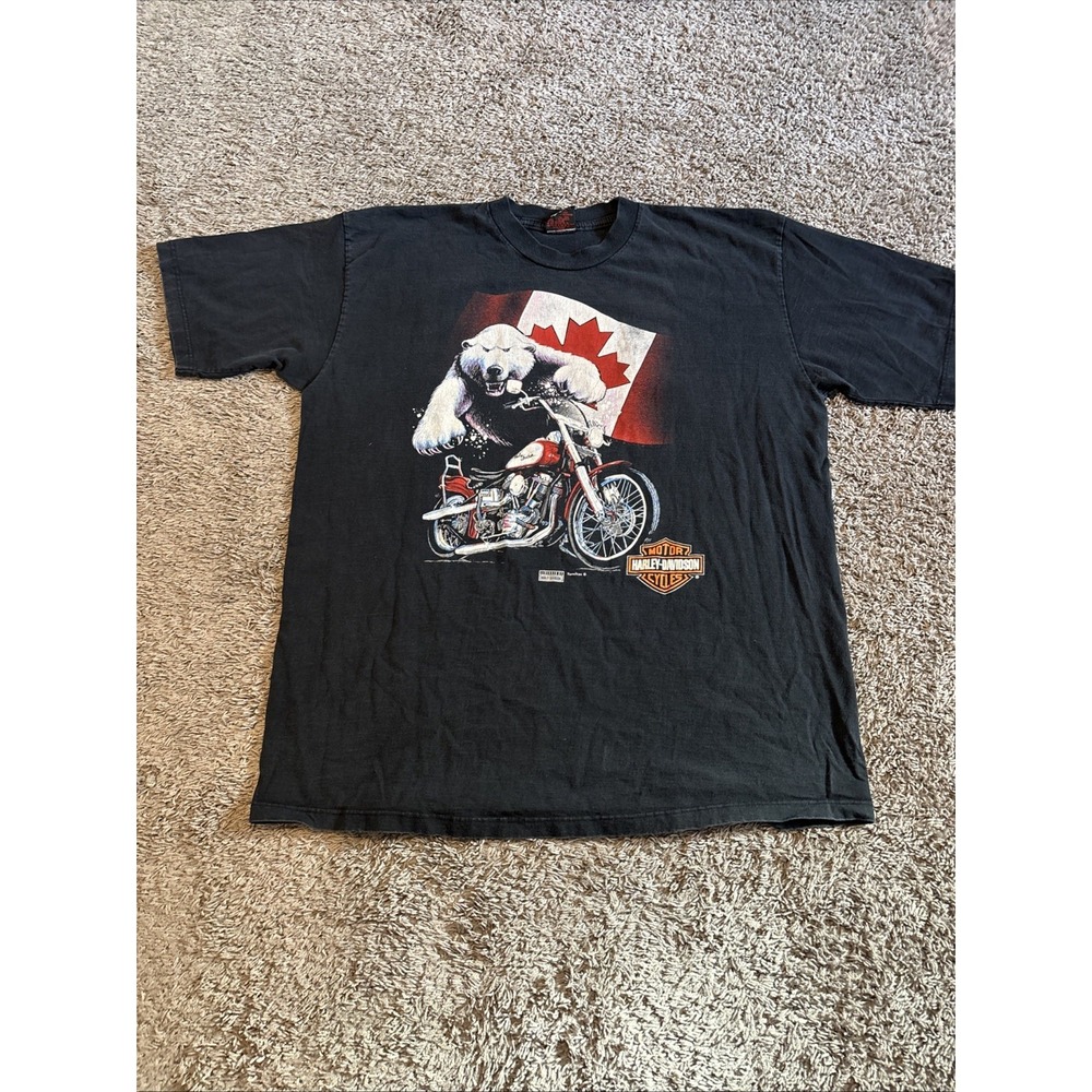 Vintage 1999 Harley Davidson Canada‎ Polar Bear Shirt Extra Large XL Biker 90s